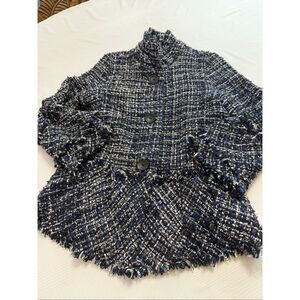 Damee Inc. Women’s Blue Tweed Glam Swing Textured Blazer Jacket Size Large